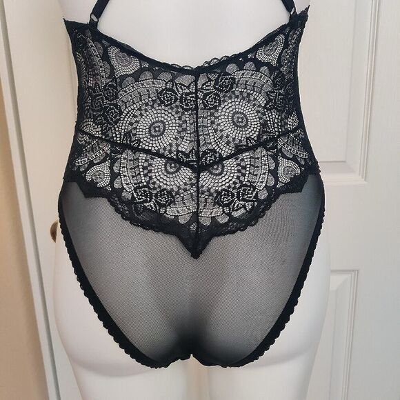 La Vie en Rose sheer black mesh lace bodysuit teddy sz S - Picture 5 of 10